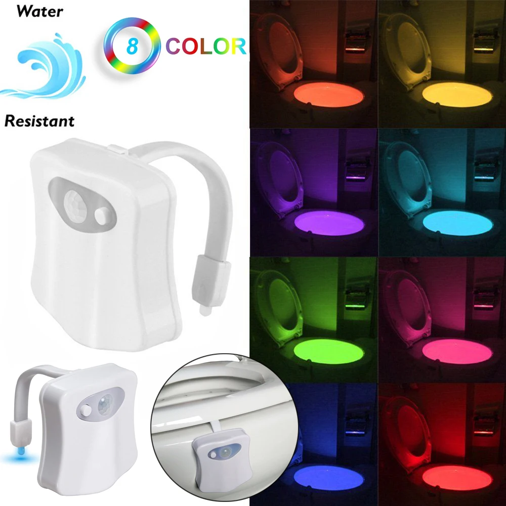 8Color Toilet Night Light LED Motion Sensor Activated WC Bathroom Seat Bowl Lamp 