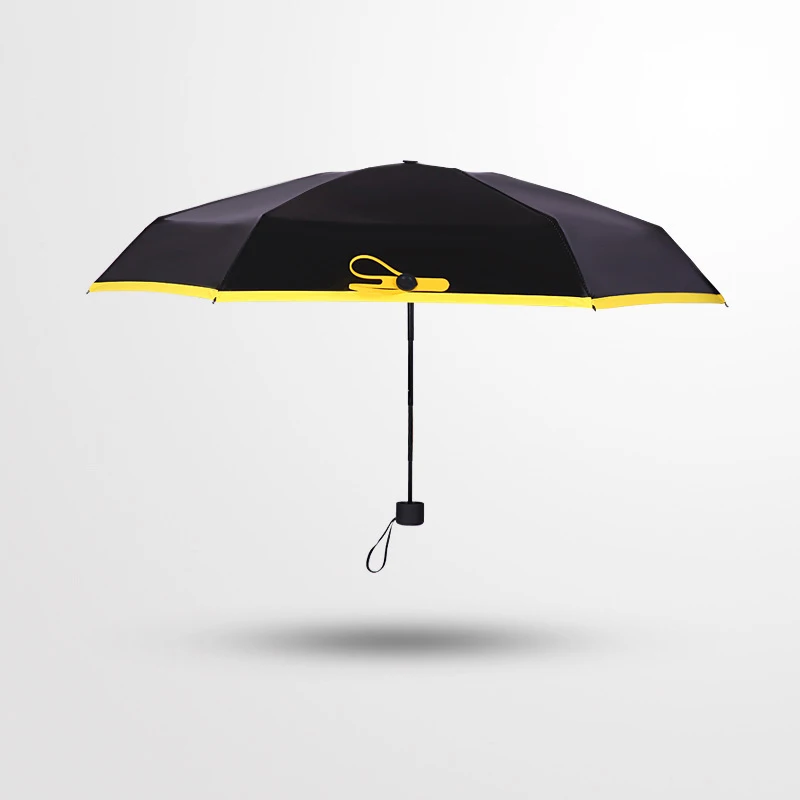 DD1217   Vinyl Umbrella Five-Folding Anti UV Summer Umbrellas Super Ultraviolet-proof Sun Pocket Compact Black Coated Umbrella