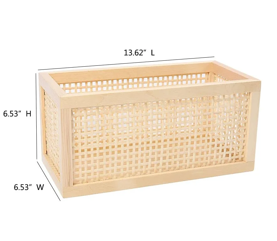 Desktop storage basket sundry office drawer storage box wood frame storage basket