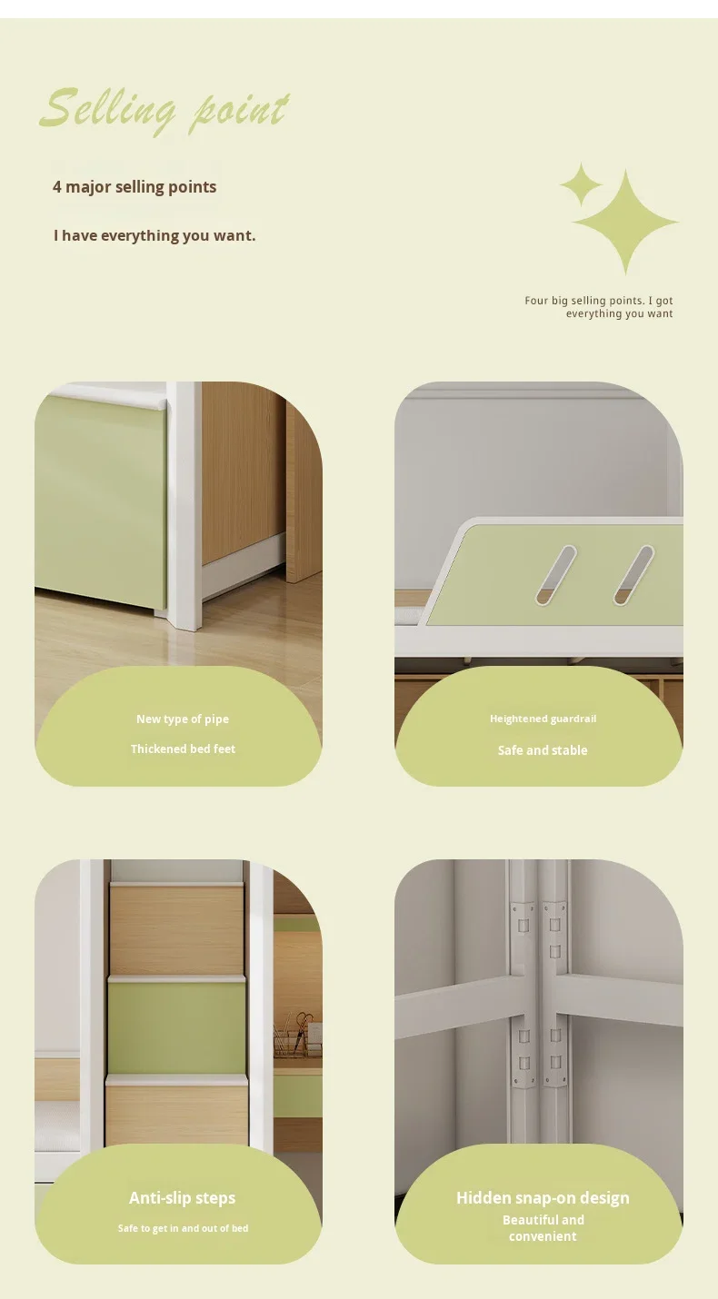 product modern three person iron frame bunk bed student dormitory apartment bed with desk-5