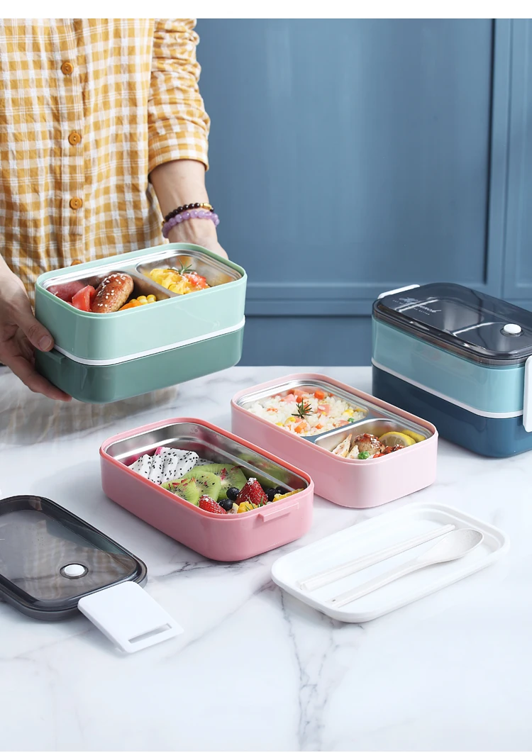 Newest Design Lunch Box 2 Layer Stainless Steel Lunch Box Compartment Stainless Steel Lunch Box