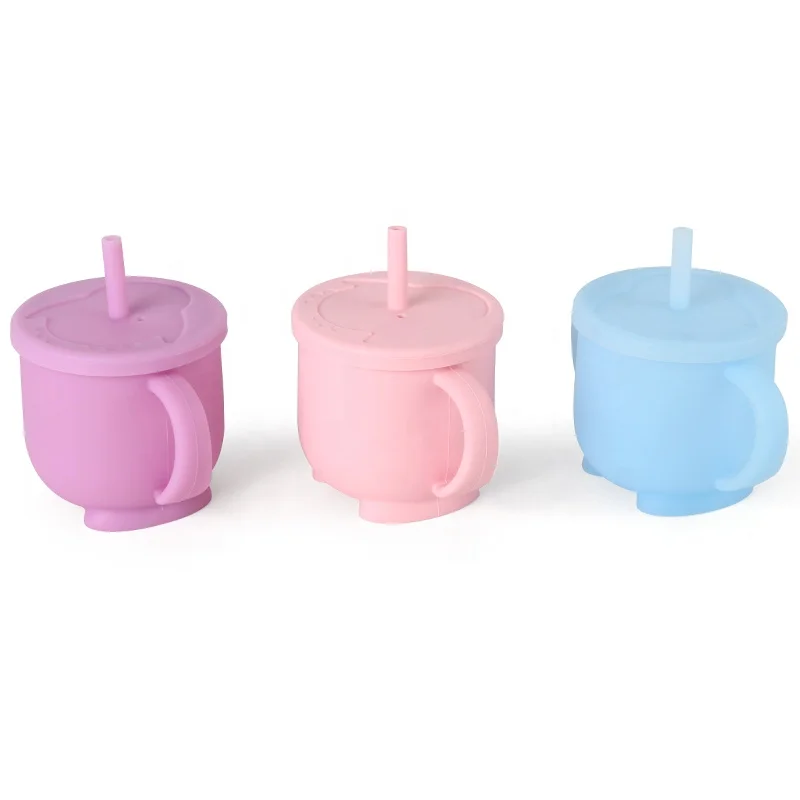Reusable BPA Free Silicone Baby Toddler Straw Training Cups with Straws