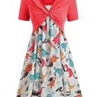 Plus Size Dinosaur Print Ruffled Dress With Twist Top