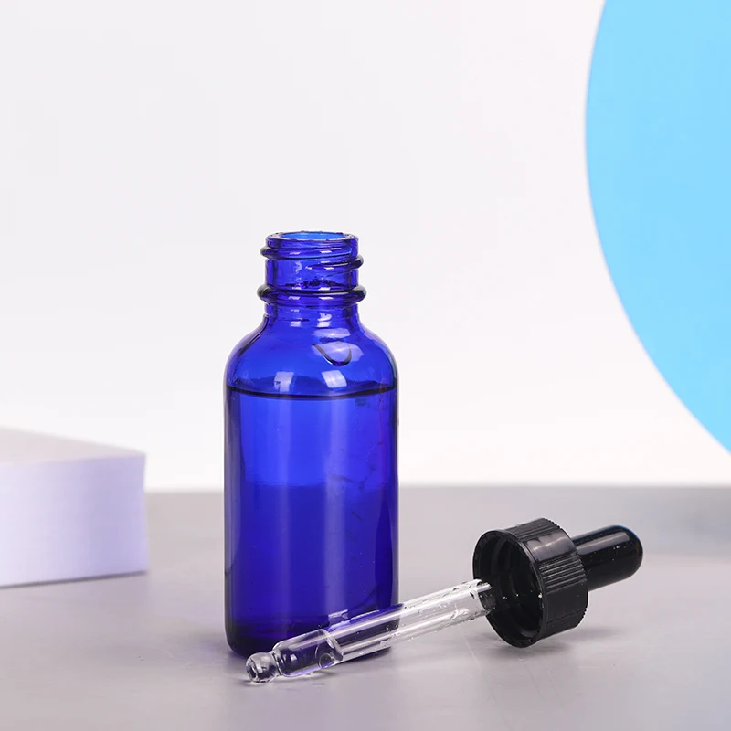 Wholesale 1oz 30ml Mini Empty Cobalt Blue Color Skincare Essential Oil Round Boston Glass Dropper Bottle For Oil