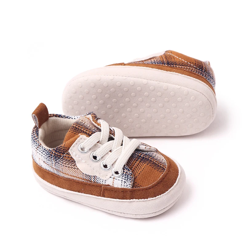 Fashion Trend Baby Boy Color Matching Plaid Pattern Baby Girl Front Lace-up Casual Sports Shoes manufacture