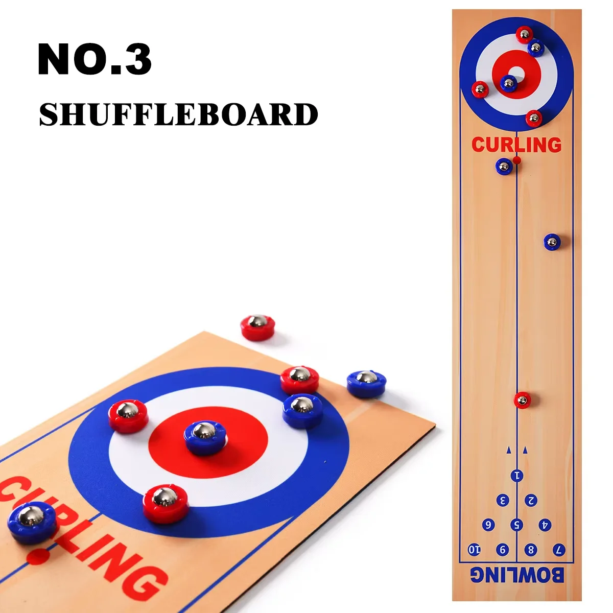 Portable Mini Tabletop Games for Family School Shuffleboard Table 3 in 1Curling Game and Bowling Set