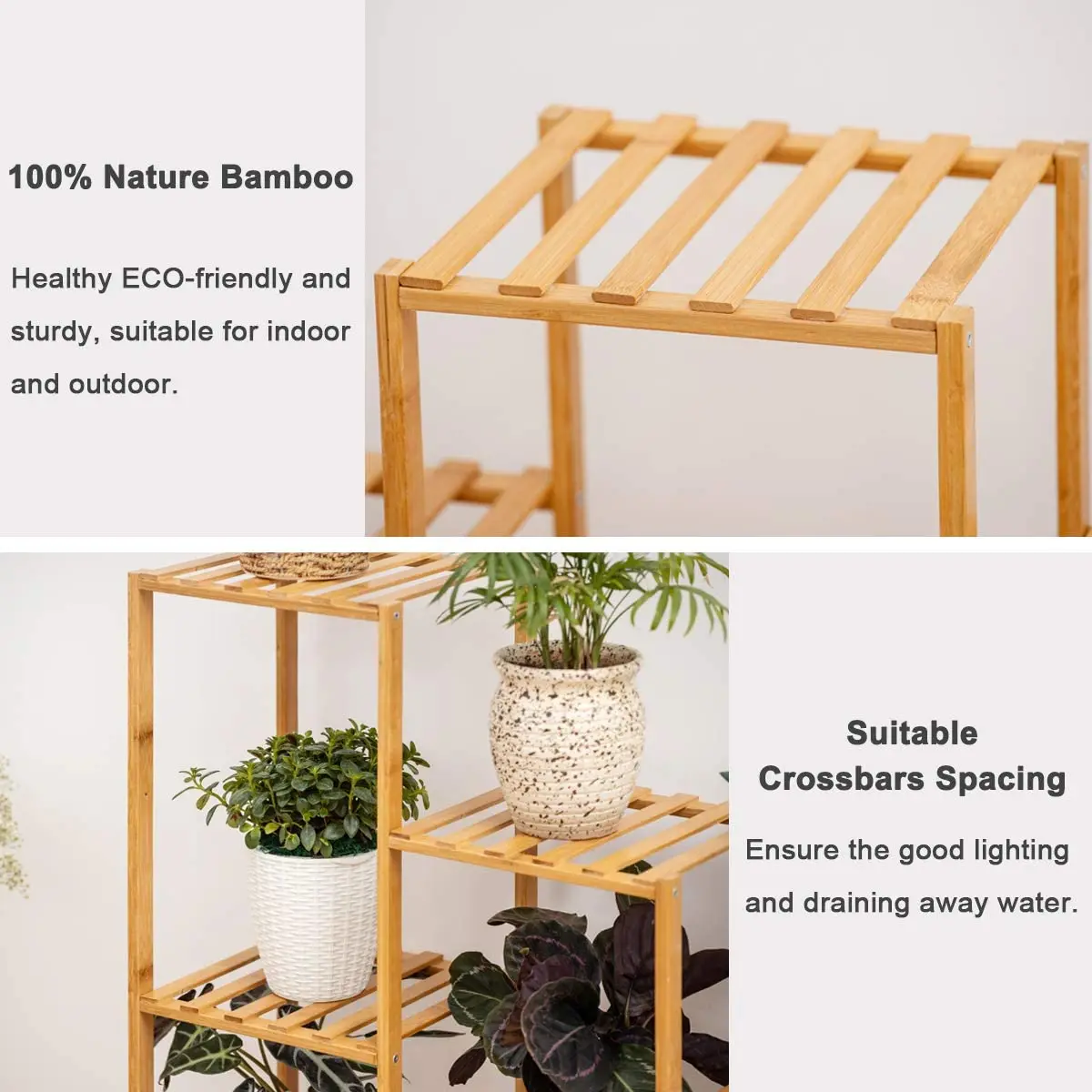Custom Bamboo Wood Ladder Plant Stand 3-tier Foldable Organizer Flower Display Shelf Rack For Home Patio Lawn Garden