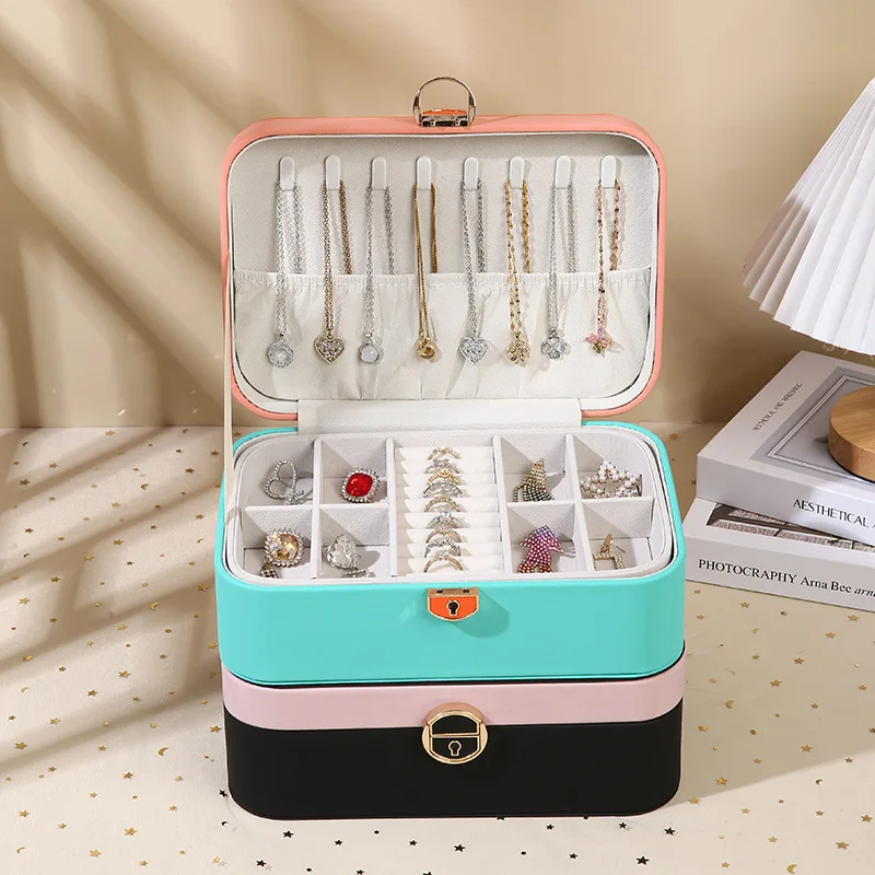 High quality luxury PU jewelry box multi-layer large capacity necklace earrings earrings jewelry storage box jewelry box