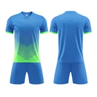 Wholesale Quick Dry Youth Football Uniforms Custom Light Blue Green Soccer Uniforms Sets Football Clothes