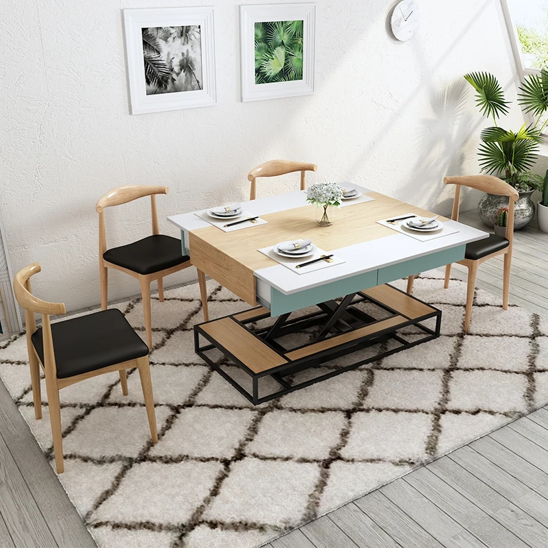 Home Furniture Multifunction Wood Height Adjustable Lift Top Dining Table Table Coffee Living Room Modern