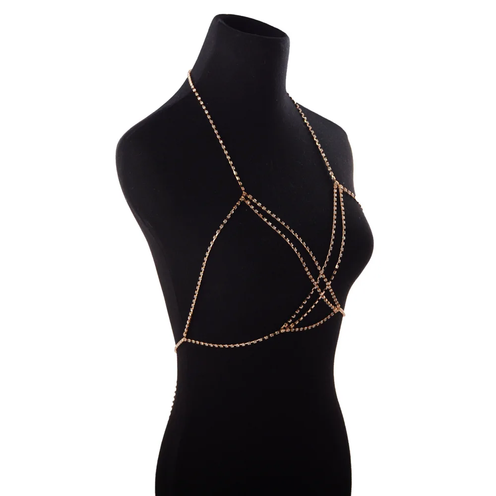 Bohemian Beach Sexy Shining Rhinestone Body Chain Women Chest Chain Bra