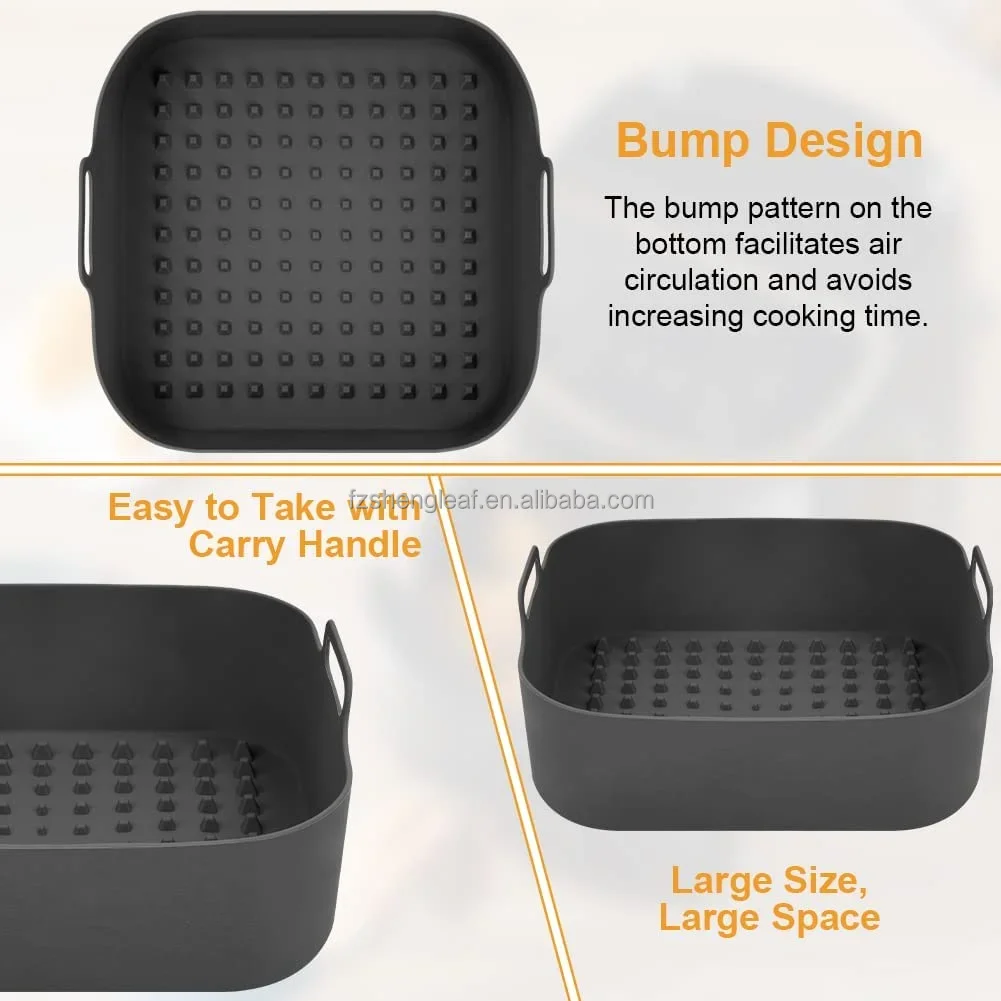product reusable square silicone air fryer liners 15mm thick eco friendly food grade novelty design pot replacement baking dishes pans-1