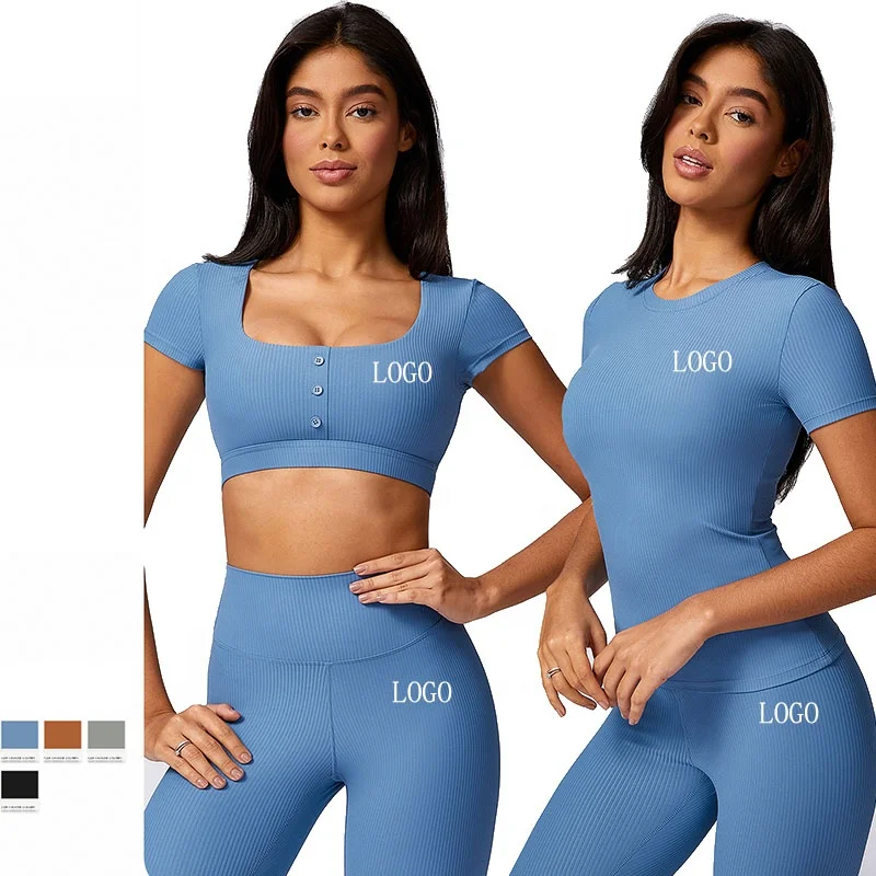 New Brushed Yoga Sets Gym Sportswear Women 2 Piece Long Sleeve Crop Top Active Sports Wear Outfits Women's Workout Outfits