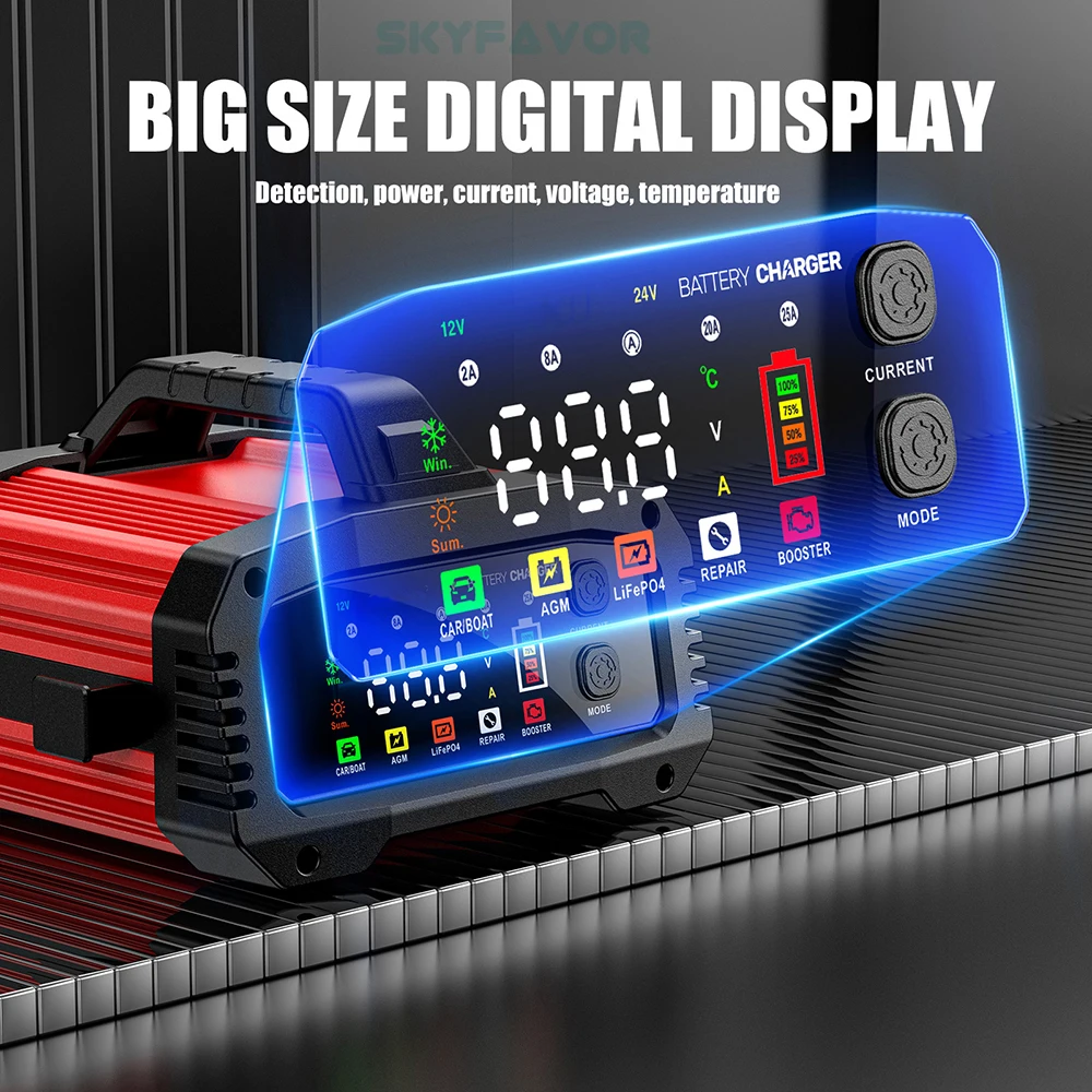 2024 new products car battery charger 12v 24v 25A lifepo4 lead acid Universal battery charger for truck motorcycle car battery