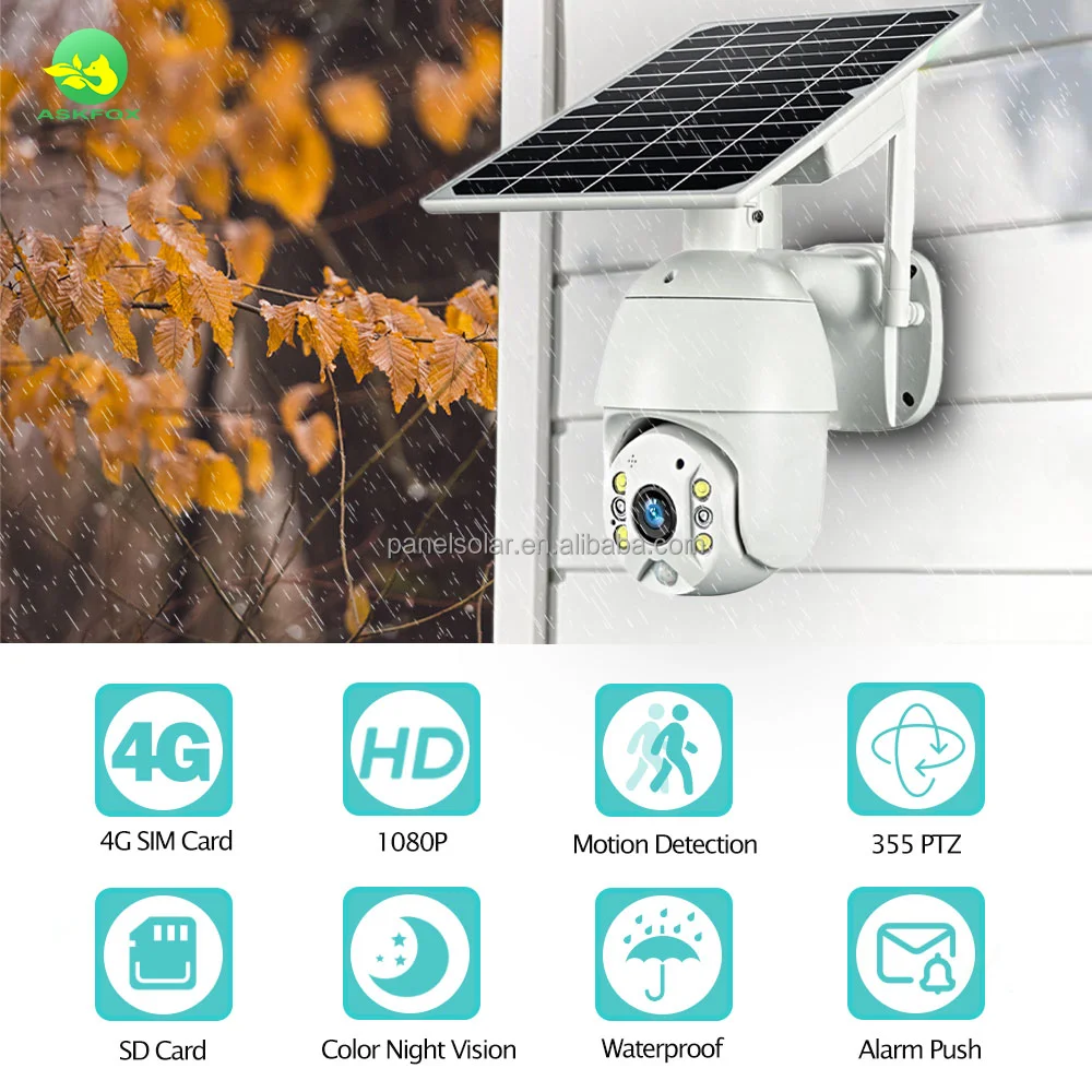 Outdoor WiFi Solar Power Camera 4G Sim Card Slot CCTV Security IP Solar Camera