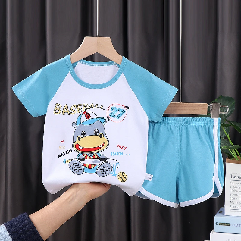 Summer Wholesale Children Kids Clothes Short Sleeve Baby Boys Clothing Set Spring Cotton Quantity Suit