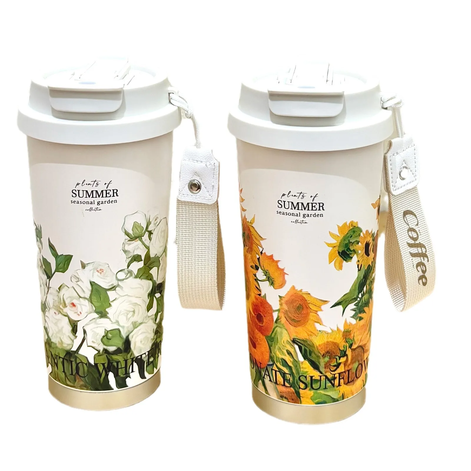 500ml customizable pattern flower pink sunflower water Cup 304 stainless steel coffee outdoor student thermos turmble