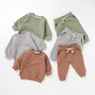 Baby Wholesale French Terry Long Sleeve Top And Pants Set Organic Cotton Baby Sweater Suit
