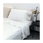 Flower Skirt Sheets Bed Set Luxury Design White Flower Ruffle Bed Sheet Cotton Linen Bedding Skirt Set