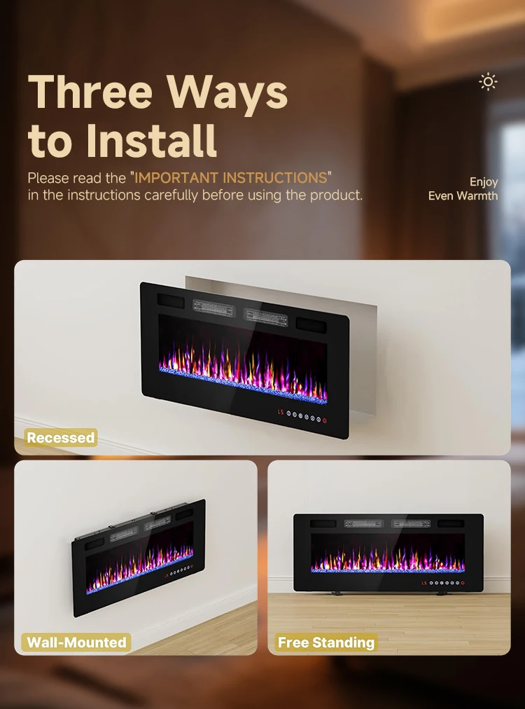 Electric Fireplace, 50", 60", 72", Wall - detail 16