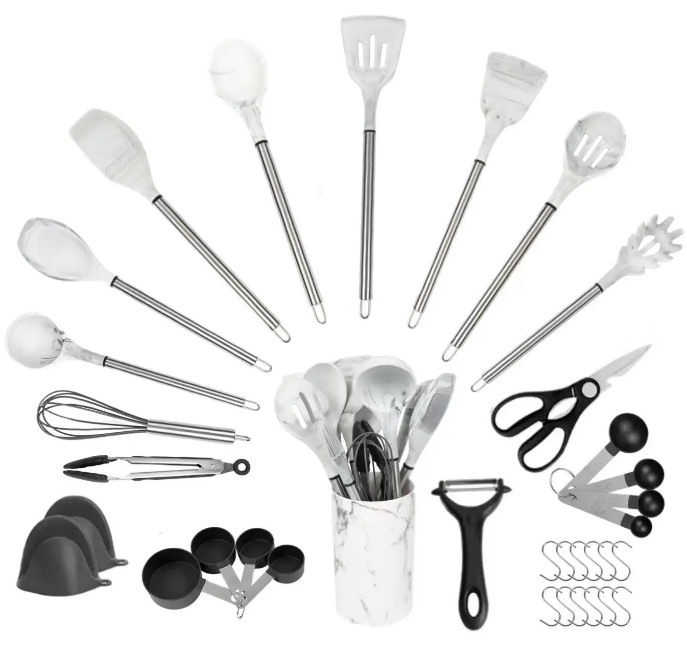 31Pcs Stainless Steel Kitchen Cooking Utensils Tools Kitchen Accessories Gadgets SetMarble Silicone Utensils Set