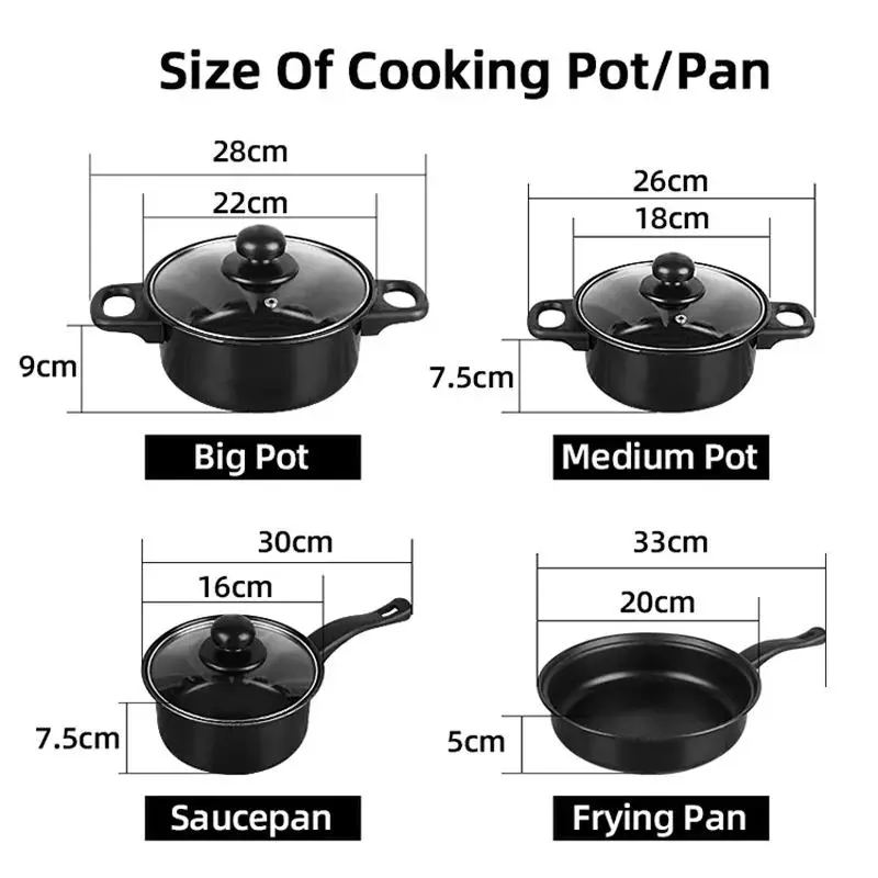 13 Pieces Metal Cast Iron Kitchen Cooking Pan Pot Set Non Stick Cookware Sets With Glass Lid Gift Box