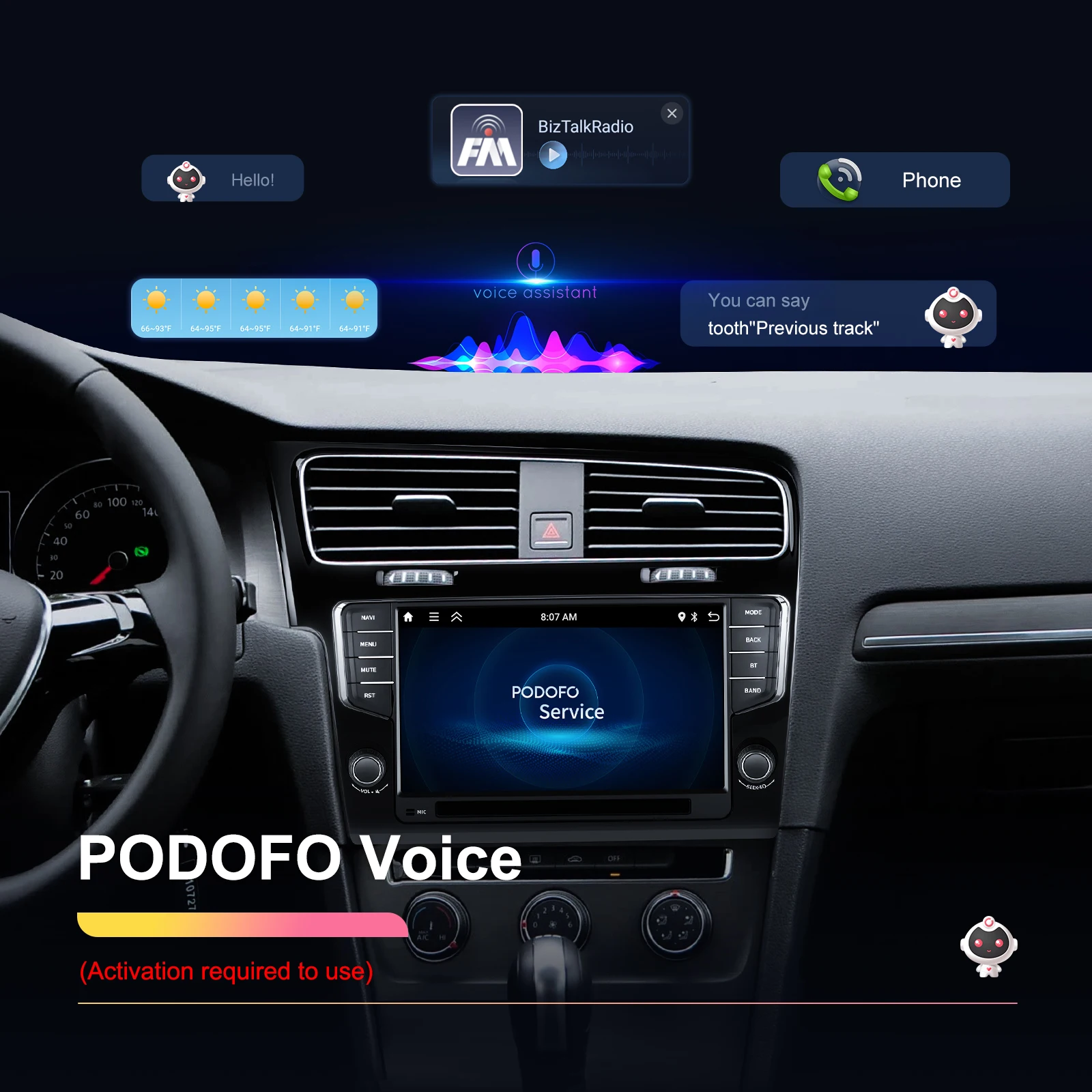 podofo 9 double din 264gb android car radio frame autoradio carplay android auto car stereo gps for vw golf 2014 2020 obd2 a4421-14