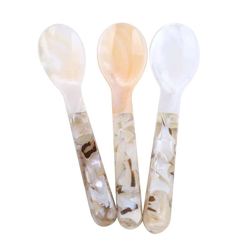 12 PCS GOLDEN POLISHED MOTHER OF PEARL SEA SHELL CAVIAR SERVING #7055 