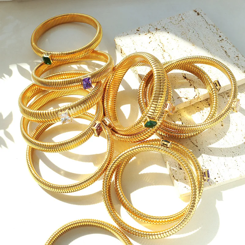 New Style Gold Plated Zircon Elastic Bracelet Gold
