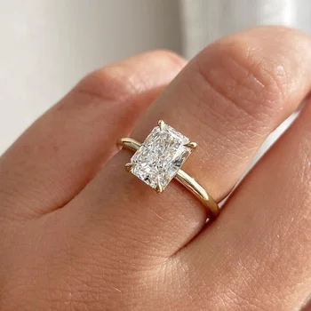 10K 14K 18K solid gold ring women daily jewelry 3carat 7x9mm rectangle shape moissanite wedding ring women thin ring for women
