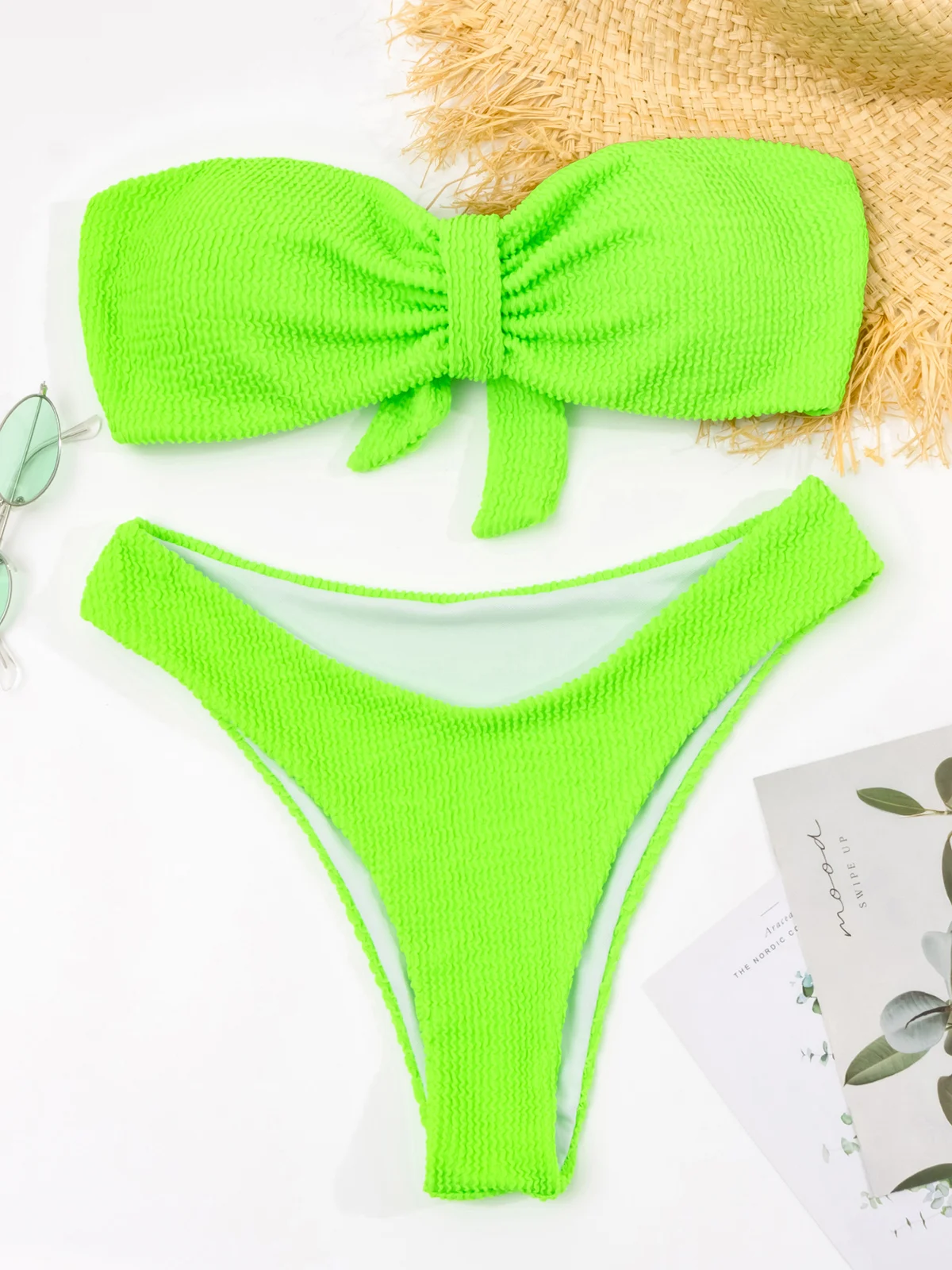 2022 Sexy Women High Waist Bikini Swimsuit Swimwear Female Bandeau Thong Brazilian Bikini Set