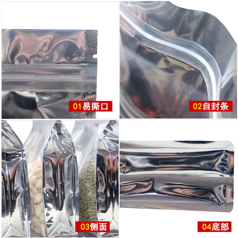 Customized Printing Eight Sided Aluminum Foil Ziplock Bag With Clear