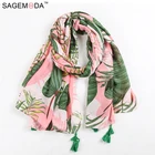 Green Scarf Scarf Woman Wholesale 2021 Latest Ladies Soft Green Palm Leaves Print Beach Scarf Shawl