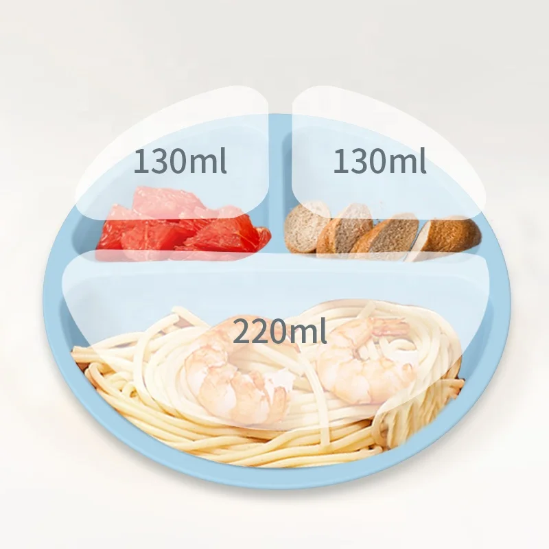 ODM & OEM Platos De Silicona BPA Free Silicone Suction Plate Baby Divided  Plate With  Non-slip 4 Strong Suction Bowl