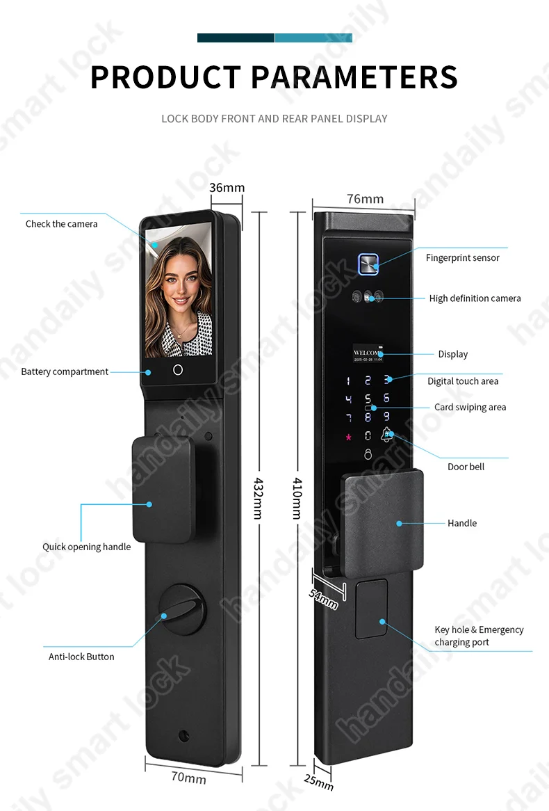 waterproof tuya app electronic digital locks 3d face recognition biometric fingerprint smart door lock with israel 6085 mortise w8852-13
