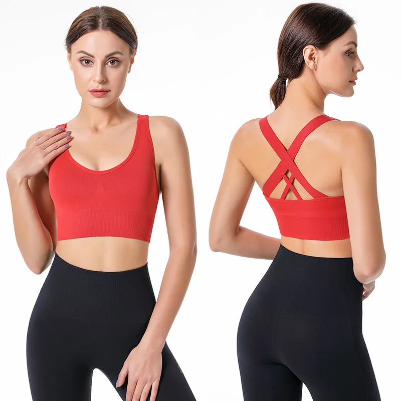 Hot Selling Exercise activewear Breathable Fitness Top Big Seamless Gym Cross Back Sports High Impact Yoga Sports Bra
