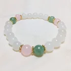 Jade SN1794 White Jade Rose Quartz Green Aventurine Bracelet 8mm Mala Healing Energy Bracelets Yoga Gift