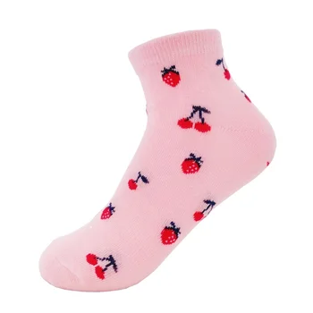 Cute Strawberries Cherry Pattern Ankle Socks Great Quality Cotton Socks for Women