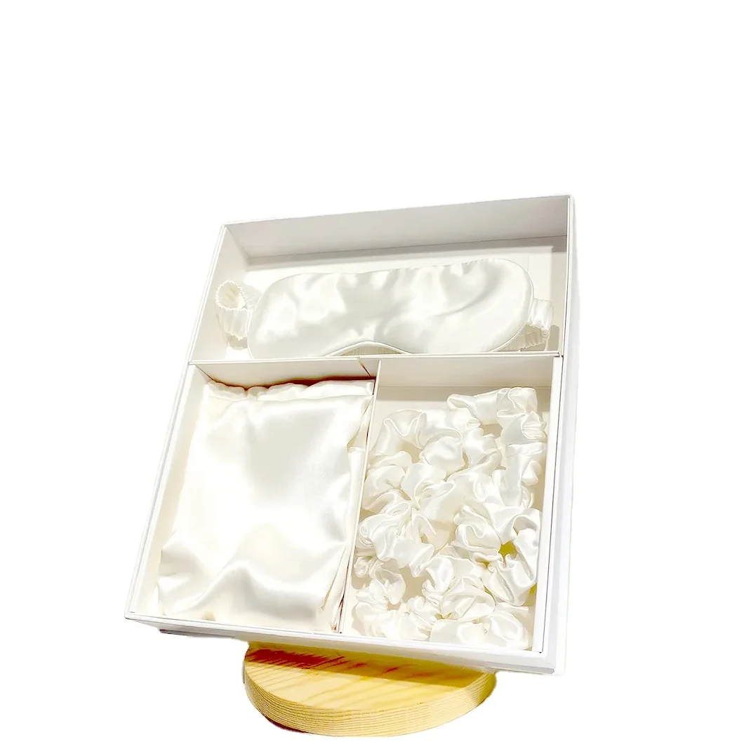 Custom Logo Ivory Pure Silk Pillowcase Scrunchie Box Hair Tie Luxury Sleep Eye Mask 100% Mulberry Silk Pillow Case Set