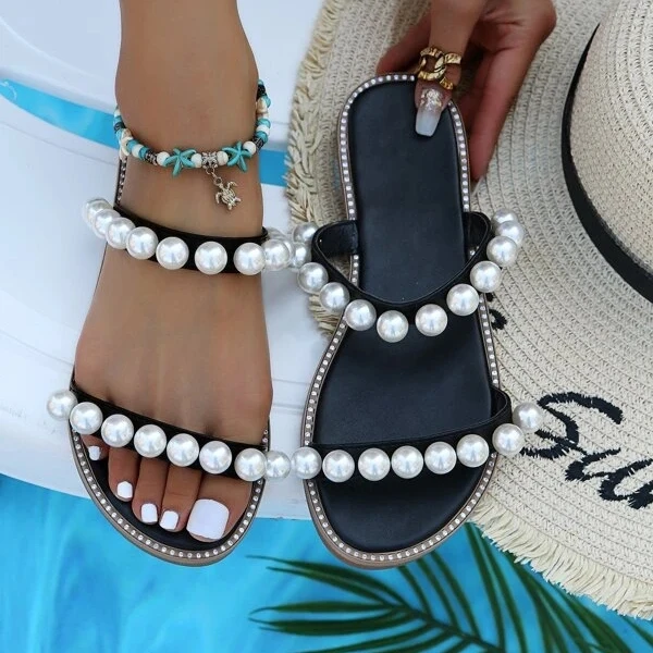 underwear rhyme Correspondent 2022 New Women's Summer Flat Pearl Sandals Fashion Pearl Decoration Woman  Sandals Solid Color Outdoor Shoes Plus Size - Buy New Fashion Europe And  America Flat Sandals For Female,Girls Flat Slippers Women
