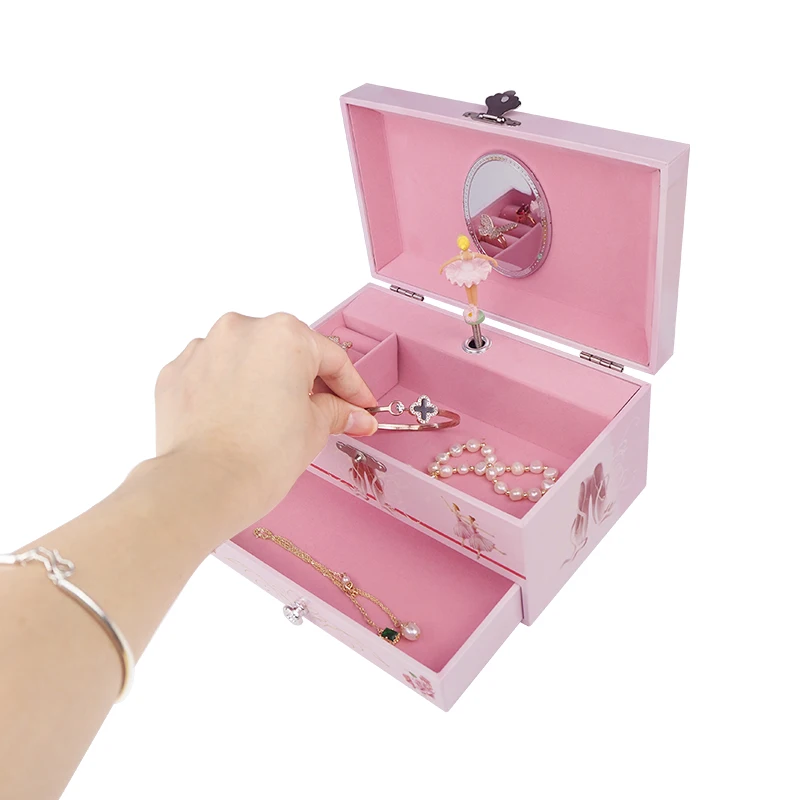 Ever Bright New Pink Beauty Custom Wood 6 Inch Ballerina Music Box Jewellery Storage Ballet Music Box Girls Holiday Party Gift