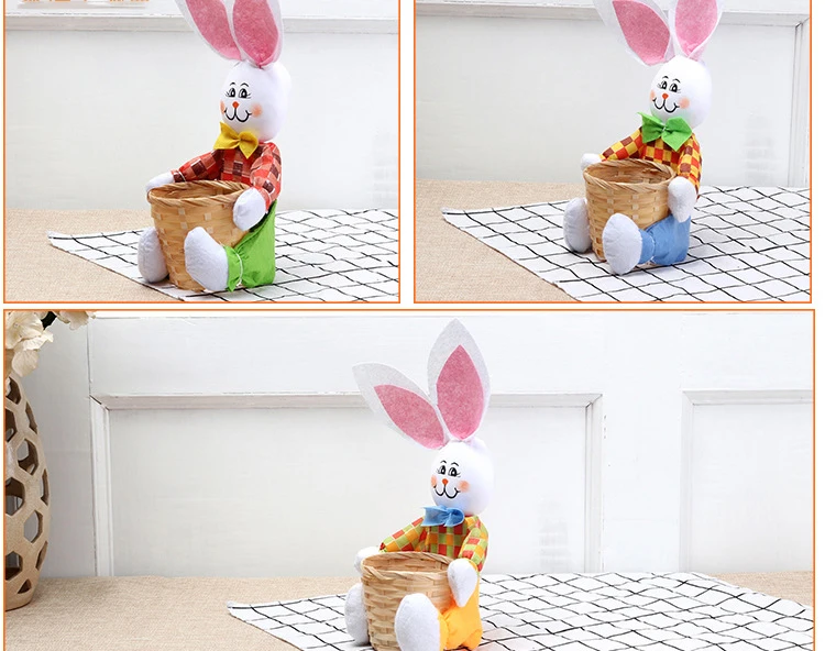 WHY29 Easter Bunny Basket kindergarten Colorful Bamboo Basket Decorative Gift Storage Game Rabbit Basket