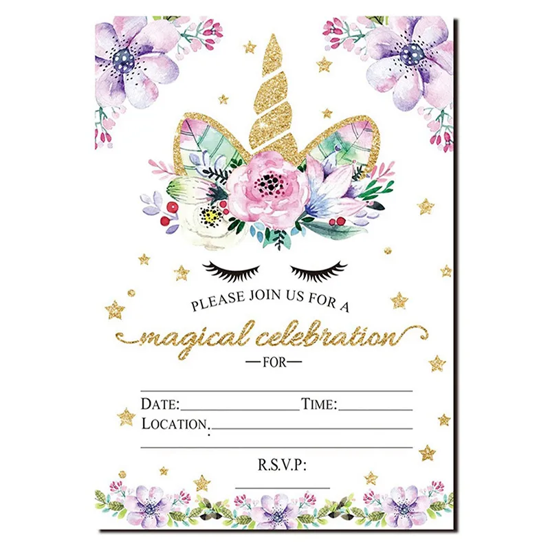 Magic Unicorn Birthday Greeting Card Petal Star Envelope Card Make Unicorn party decoration card custom printing