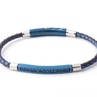 Bracelet Unisex Bracelet Stainless Steel Leather Bracelet Blue Leather And Zircon Blue Plating