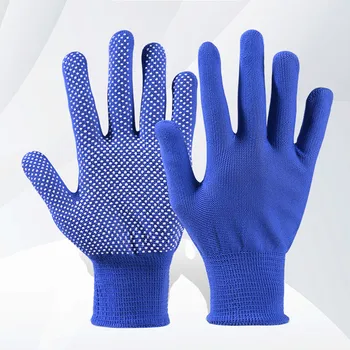 Industrial General Work Blue 13 Needle PVC Dotted Garden Working Gloves Latex Dotted Safety Cotton Gloves