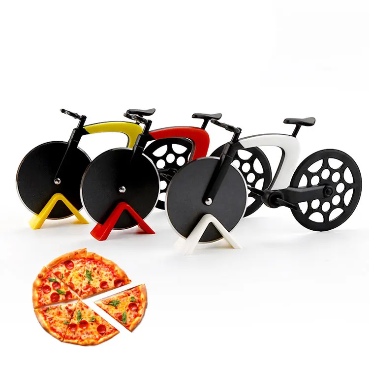 Kitchen Gadget Color Box Package Creative Bicycle Shaped Pancake Pizza Cutter Wheel Bike Stainless Steel Pizza Slicer With Stand