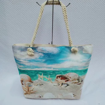 OEM Cheap handbags Printed pattern custom canvas tote beach bag handbags custom logo beach bag