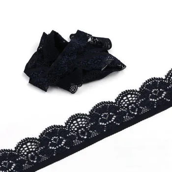 COOMAMUU 2.5cm Black White Elastic Lace Trim Fashion Mesh Embroidery Flower Ribbon for Handmade Curtain Cloth Decorative Lace