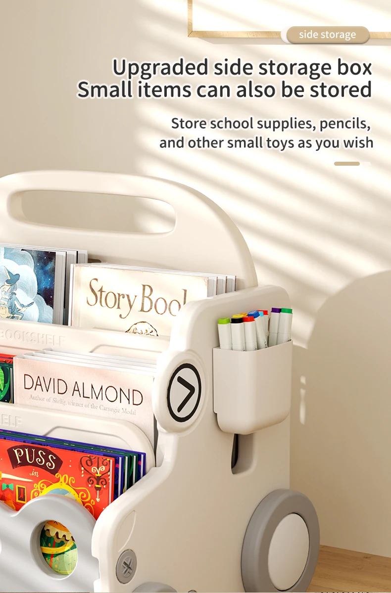 Feelkids Car Shape Plastic Cabinet Toy Shelf Book Clothes Cabinet Toys Organizer Storage Racks with Wheels for Kids Room supplier