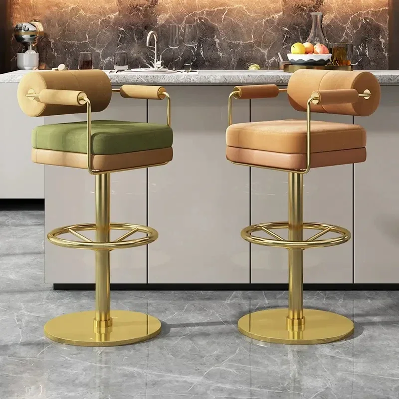 Luxury Modern High Back Counter Barstool Metal Bar Chair Fabric Bar